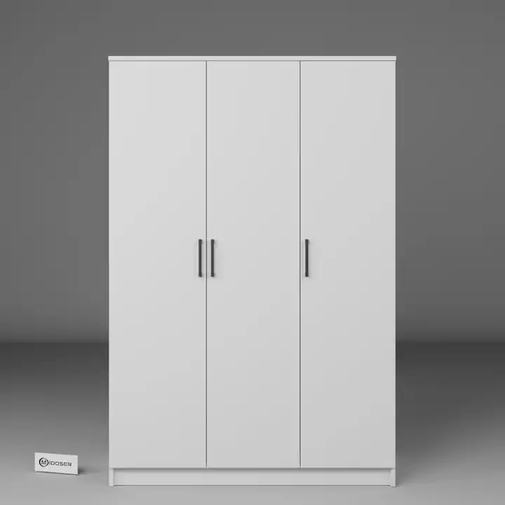 Kardelen Serisi Mat Beyaz 3 Kapaklı 5 Raflı 120 Cm Elbise Dolabı