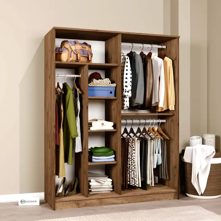 Kardelen Serisi Atlantik Çam 4 Kapaklı 5 Raflı 140 Cm Elbise Dolabı