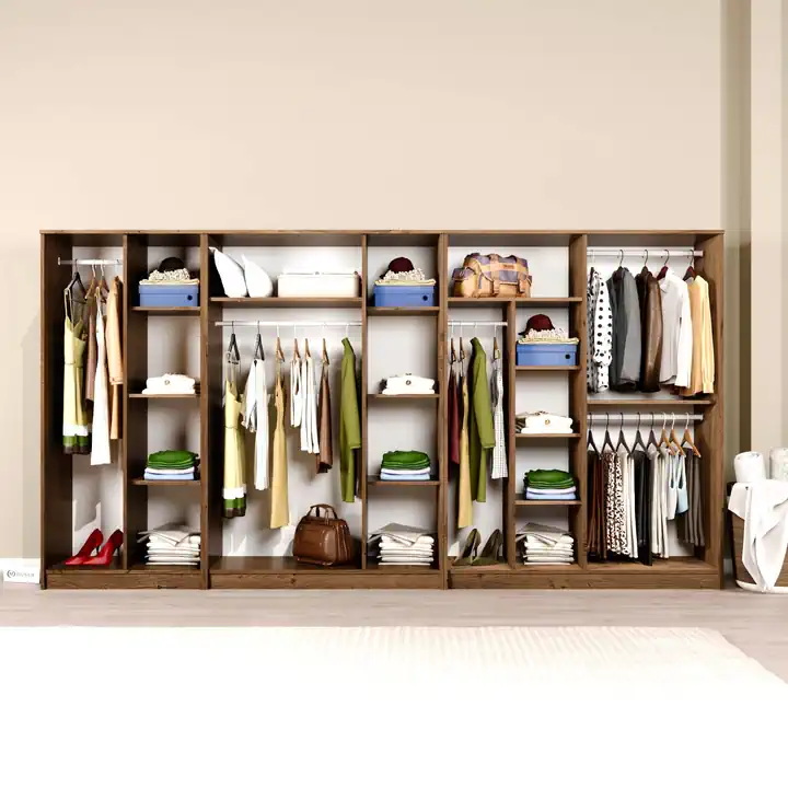 Kardelen Serisi Atlantik Çam 9 Kapaklı 14 Raflı 340 Cm Elbise Dolabı - Gardırop Seti