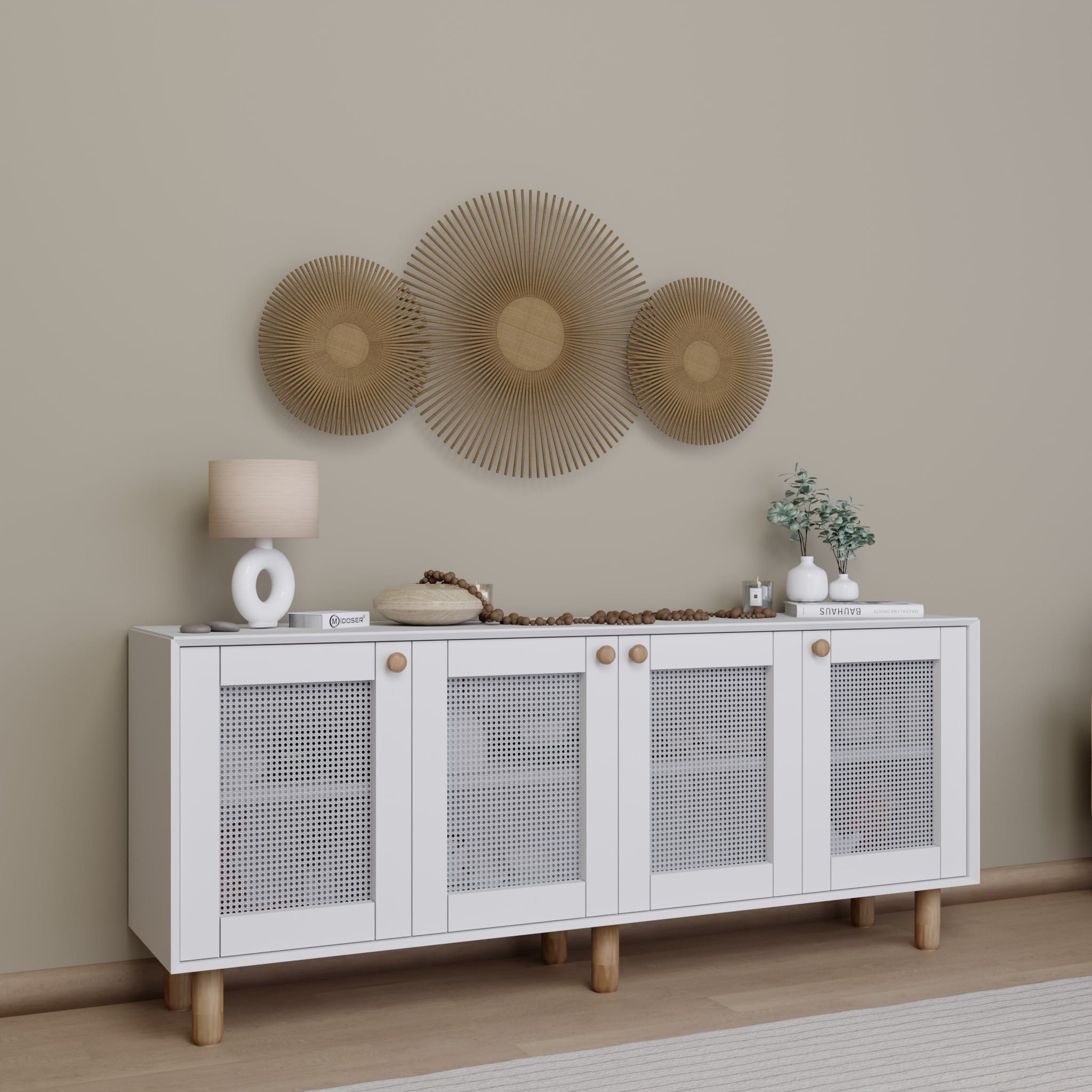 Bohem Serisi Natura Pvc Hasır Desen Mat Beyaz Konsol