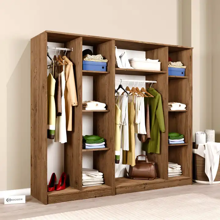 Kardelen Serisi Atlantik Çam 5 Kapaklı 9 Raflı 200 Cm Elbise Dolabı- Gardırop Seti