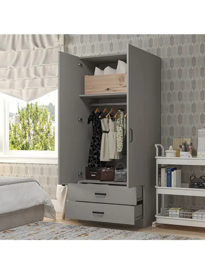 Yaman 80 cm Luna 2 Kapaklı 2 Çekmeceli Elbise Dolabı - Gardırop