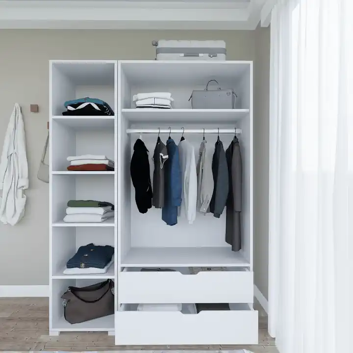 Duru Mat Beyaz 3 Kapılı 2 Çekmeceli Elbise Dolabı - Gardırop Seti