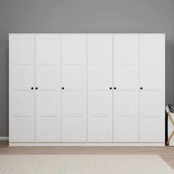 Lucas 6 Kapaklı,15 Raf Bölmeli Yüklük & Askılıklı Geniş Elbise Dolabı-Gardırop Beyaz 190x270 cm