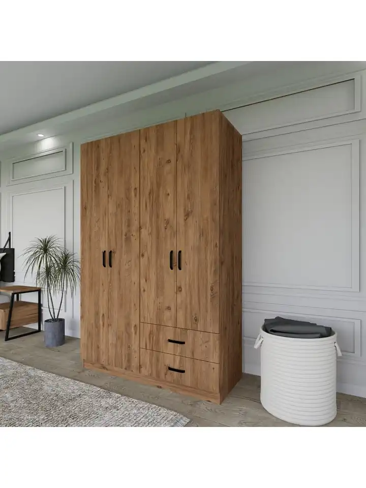Yaman Çam 4 Kapılı 2 Çekmeceli Elbise Dolabı - Gardırop