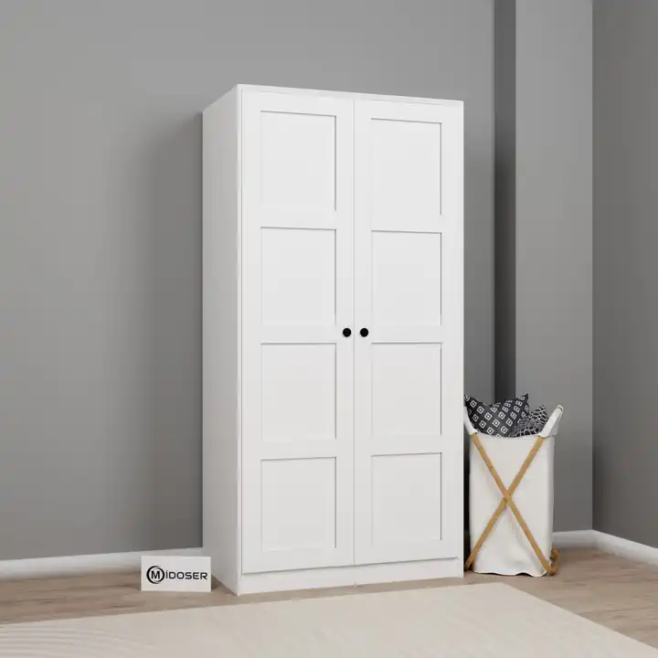 Lucas 2 Kapaklı Çift Askılı Elbise Dolabı - Mat Beyaz