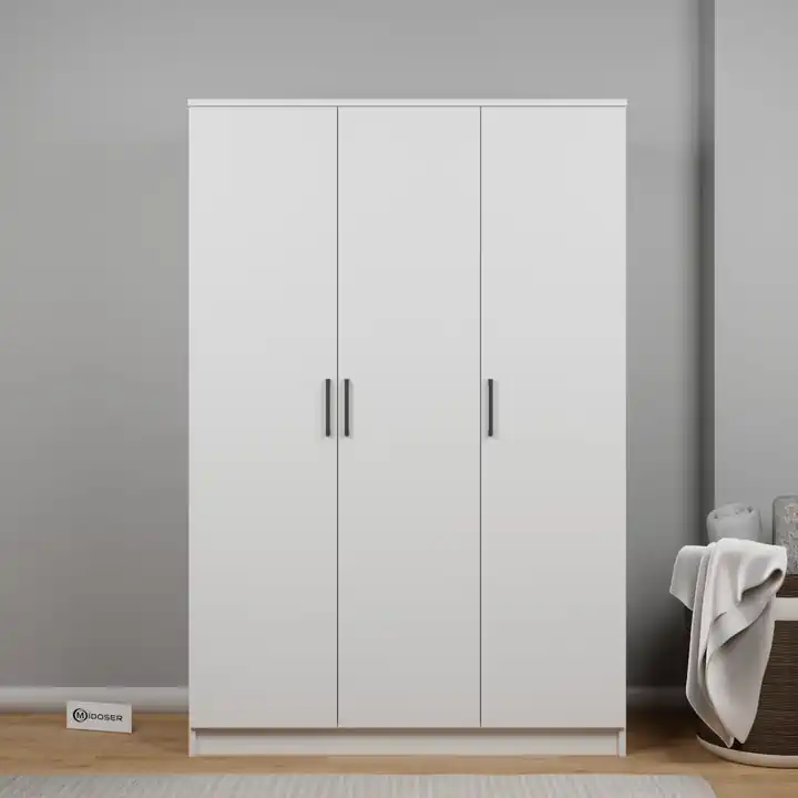 Kardelen Serisi Mat Beyaz 3 Kapaklı 5 Raflı 120 Cm Elbise Dolabı