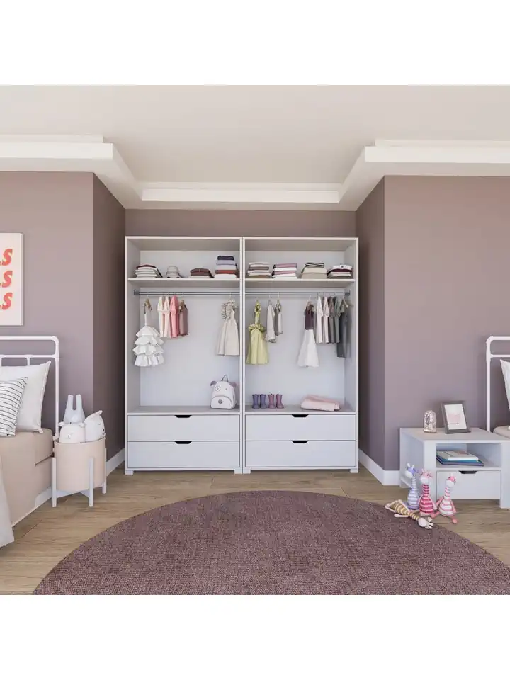 Duru Mat Beyaz 4 Kapılı 4 Çekmeceli Elbise Dolabı - Gardırop Seti