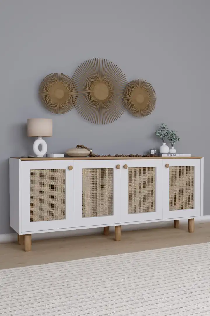 Bohem Serisi Natura Pvc Hasır Desen Mat Beyaz - Açık Ceviz Konsol