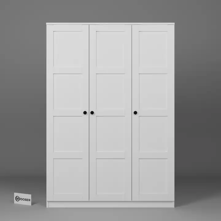 Lucas 3 Kapaklı, 6 Raf Bölmeli, Askılıklı Geniş Elbise Dolabı, Gardırop – Beyaz