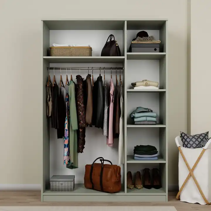 Lucas 3 Kapaklı, 6 Raf Bölmeli, Askılıklı Geniş Elbise Dolabı, Gardırop – Yeşil