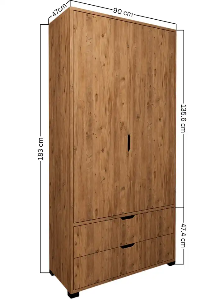 Atlas 2 Kapılı 2 Çekmeceli Çok Amaçlı Gardırop