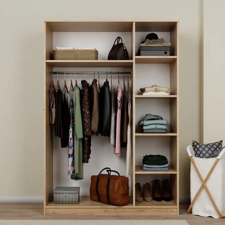 Lucas 3 Kapaklı, 6 Raf Bölmeli, Askılıklı Geniş Elbise Dolabı, Gardırop – Safir Meşe