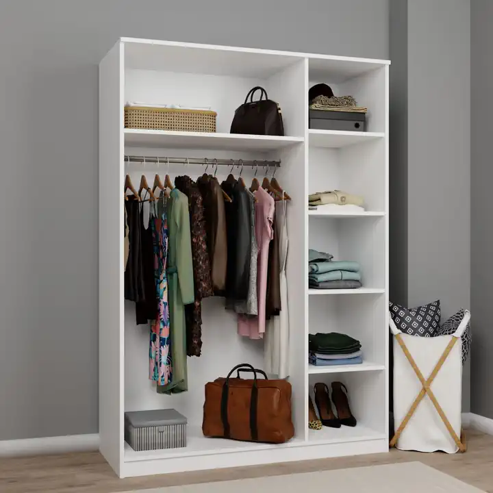 Lucas 3 Kapaklı, 6 Raf Bölmeli, Askılıklı Geniş Elbise Dolabı, Gardırop – Beyaz