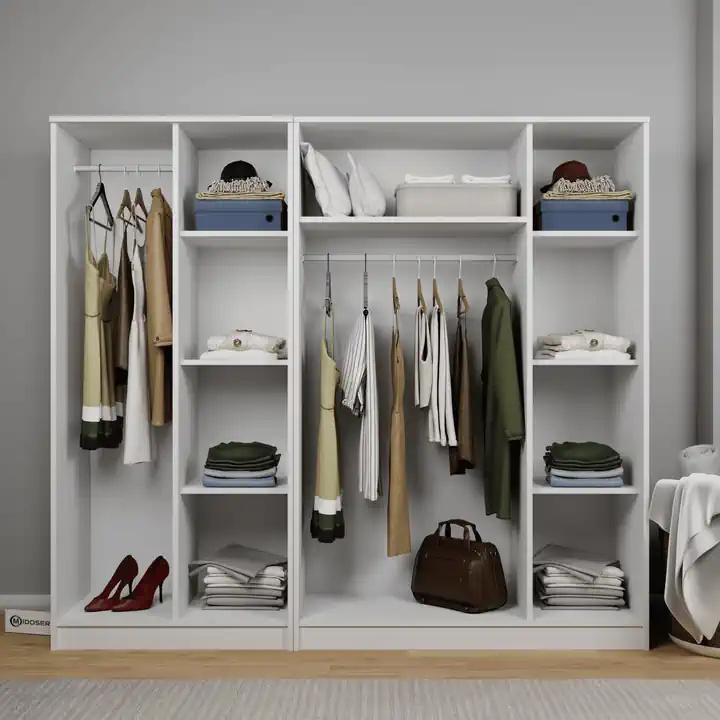 Kardelen Serisi 200 Cm Mat Beyaz 5 Kapılı 9 Raflı Elbise Dolabı - Gardırop Seti