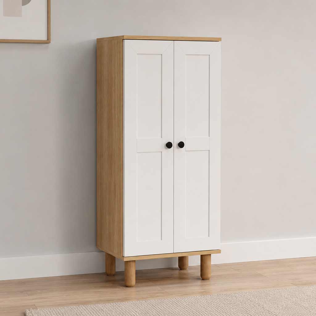 Ayka 2 Kapaklı 5 Raflı ve Çok Amaçlı Dolap Beyaz - Ceviz 129x60x37 cm