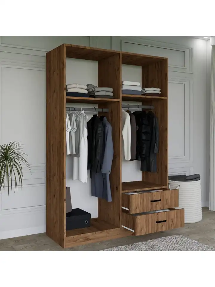 Yaman Çam 4 Kapılı 2 Çekmeceli Elbise Dolabı - Gardırop