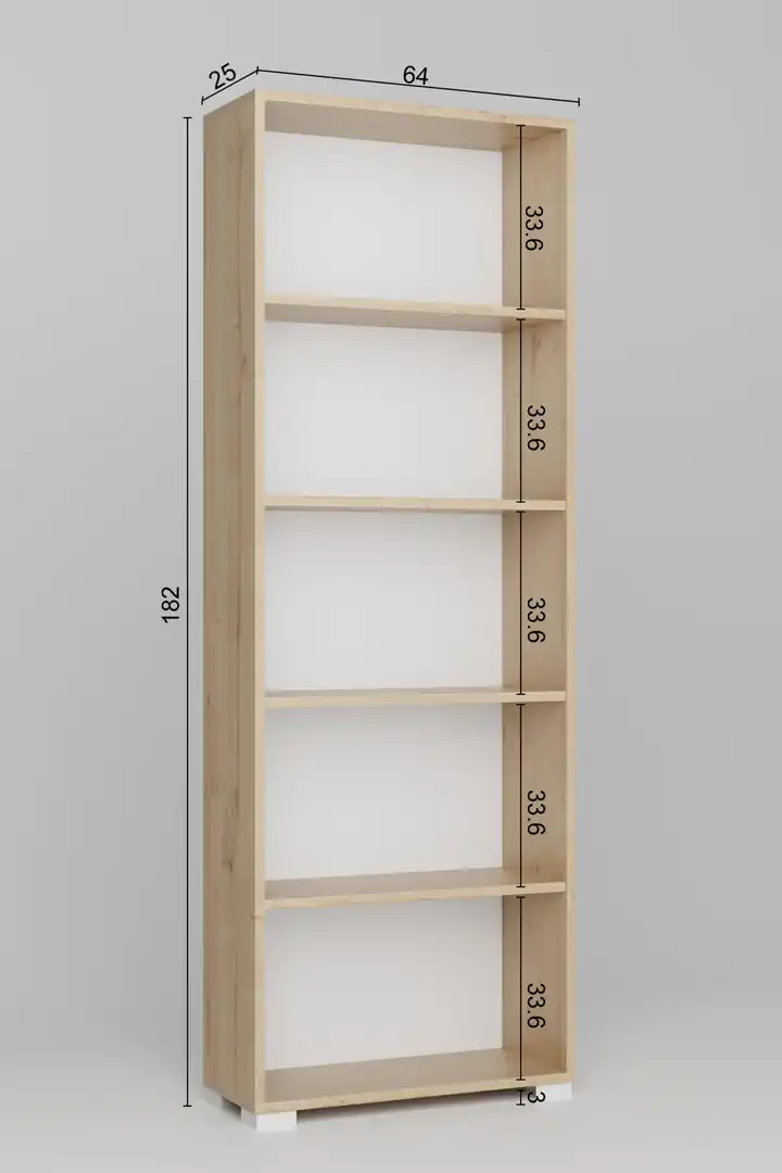 Lucas Serisi Safir Meşe 5 Raflı Kitaplık