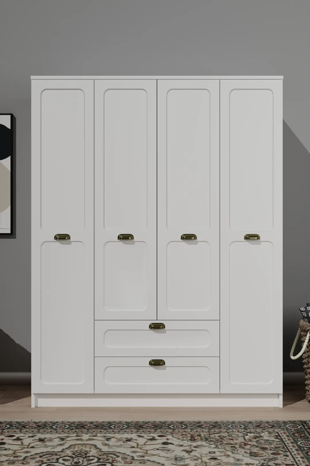 Alya 4 Kapaklı 140 Cm 11 Raflı, Askılı Elbise Çok Amaçlı Gardırop