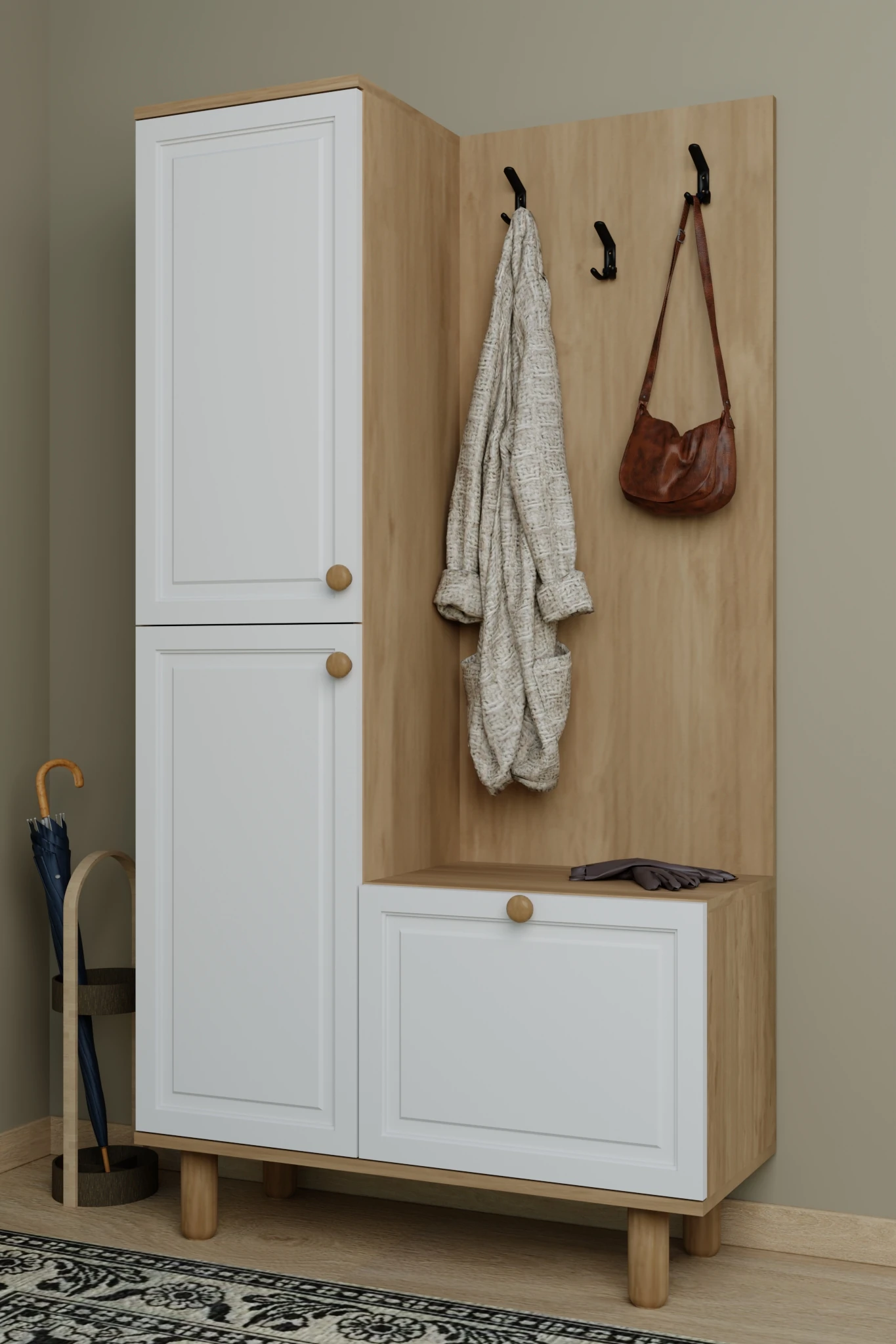 Forma Membran Kapaklı Portmanto 6 Raflı Askılıklı Ayakkabılık Raflı Vestiyer Beyaz - Meşe