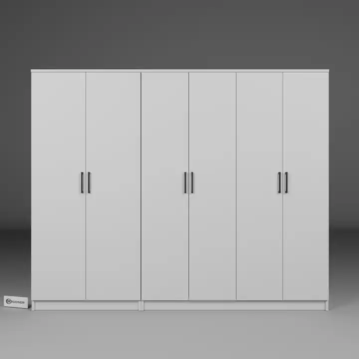 Kardelen Serisi 220 Cm Mat Beyaz 6 Kapılı 9 Raflı Elbise Dolabı - Gardırop Seti