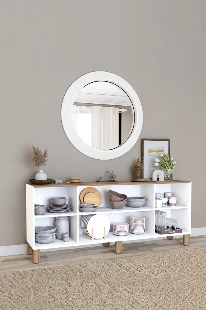 Bohem Serisi Natura Mat Beyaz - Açık Ceviz Konsol