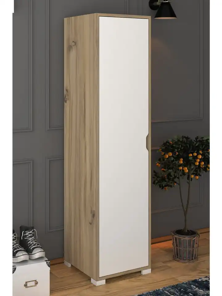 Nisan 40 Cm Açık Ceviz-beyaz 5 Raflı Kiler Tek Kapılı Banyo Ve Elbise Dolabı - Gardırop