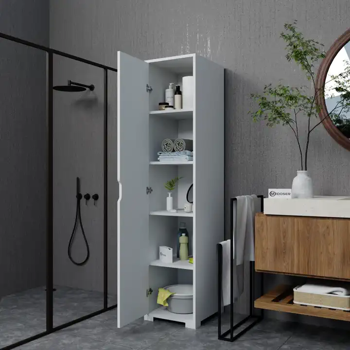 Duru 40 Cm Mat Beyaz 5 Raflı Kiler Tek Kapılı Banyo Ve Elbise Dolabı - Gardırop