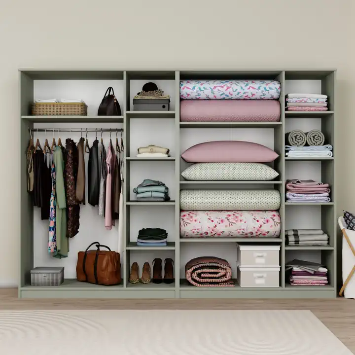 Lucas 6 Kapaklı,15 Raf Bölmeli Yüklük & Askılıklı Geniş Elbise Dolabı-Gardırop Yeşil 190x270 cm