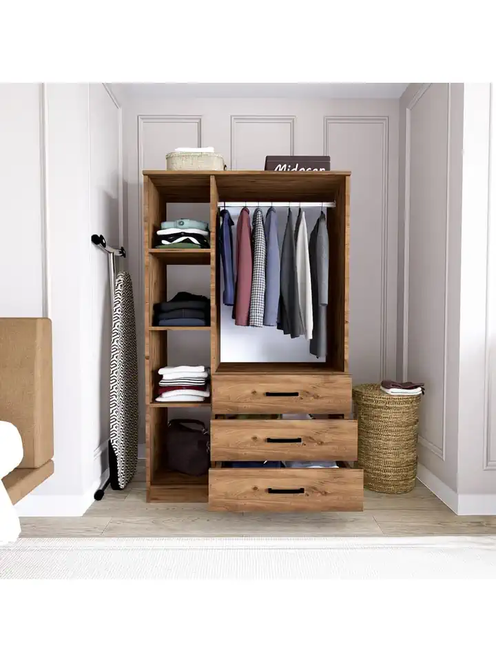 Easy Atlantik Çam 3 Kapılı 3 Çekmeceli Çok Amaçlı Elbise Dolabı