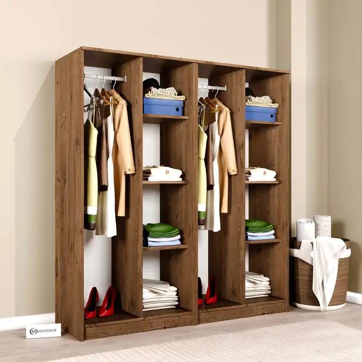 Kardelen Serisi Atlantik Çam 4 Kapılı 8 Raflı 160 Cm Elbise Dolabı