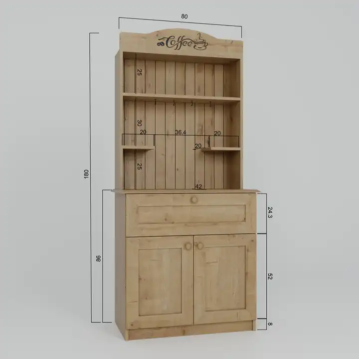 Lucas 2 Kapaklı Çekmeceli Kahve Köşesi ve Çok Amaçlı Mutfak Dolabı - Safir Meşe