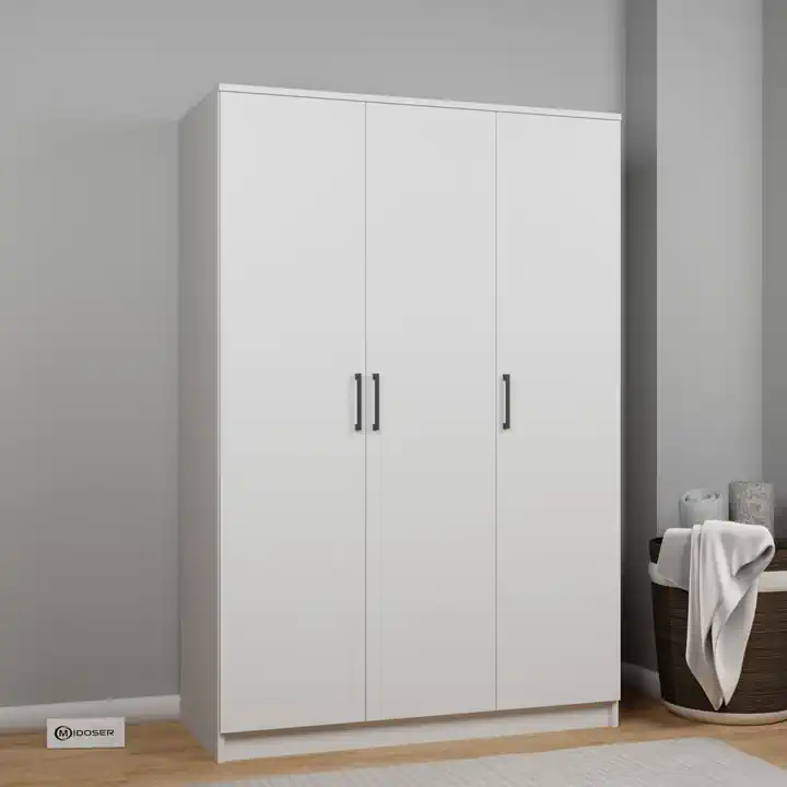 Kardelen Serisi Mat Beyaz 3 Kapaklı 5 Raflı 120 Cm Elbise Dolabı