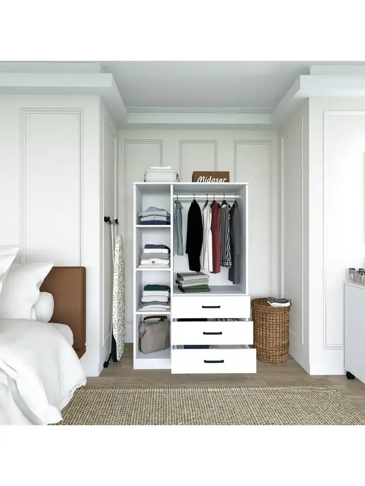 Easy Mat Beyaz 3 Kapılı 3 Çekmeceli Çok Amaçlı Elbise Dolabı