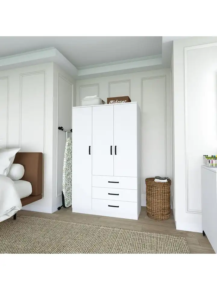Easy Mat Beyaz 3 Kapılı 3 Çekmeceli Çok Amaçlı Elbise Dolabı