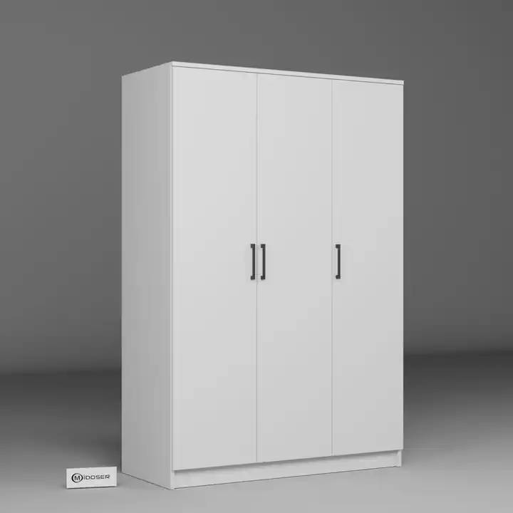 Kardelen Serisi Mat Beyaz 3 Kapaklı 5 Raflı 120 Cm Elbise Dolabı