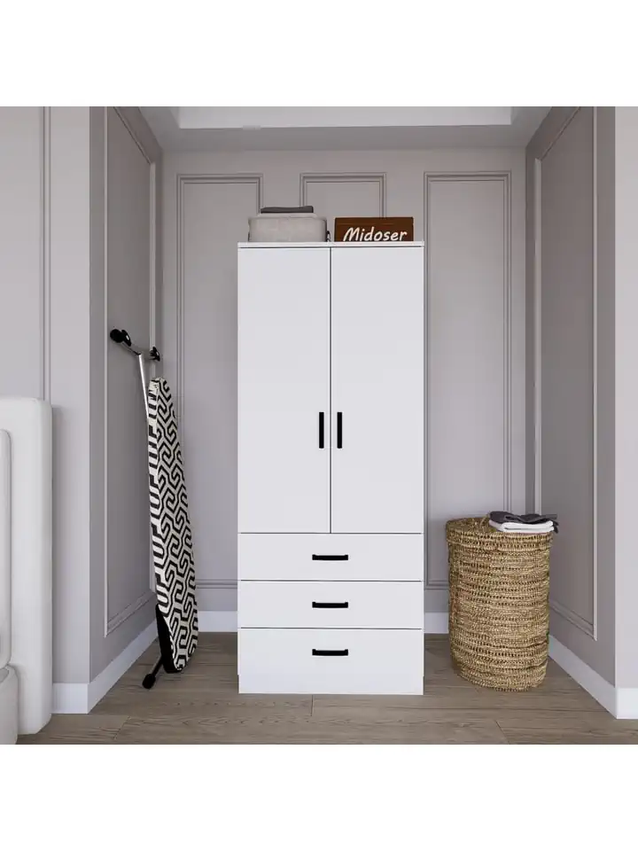Easy Mat Beyaz 2 Kapılı 3 Çekmeceli Gardırop