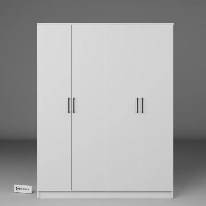 Kardelen Serisi 140 Cm Mat Beyaz 4 Kapılı 5 Raflı Elbise Dolabı