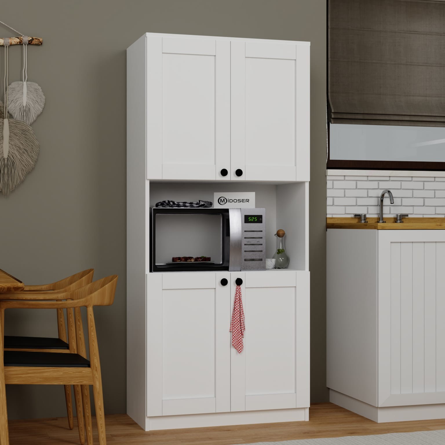 Lucas 4 Kapaklı Çok Amaçlı Dolap, Çok Amaçlı Banyo, Mutfak Ve Mikrodalga Fırın Dolabı - Beyaz