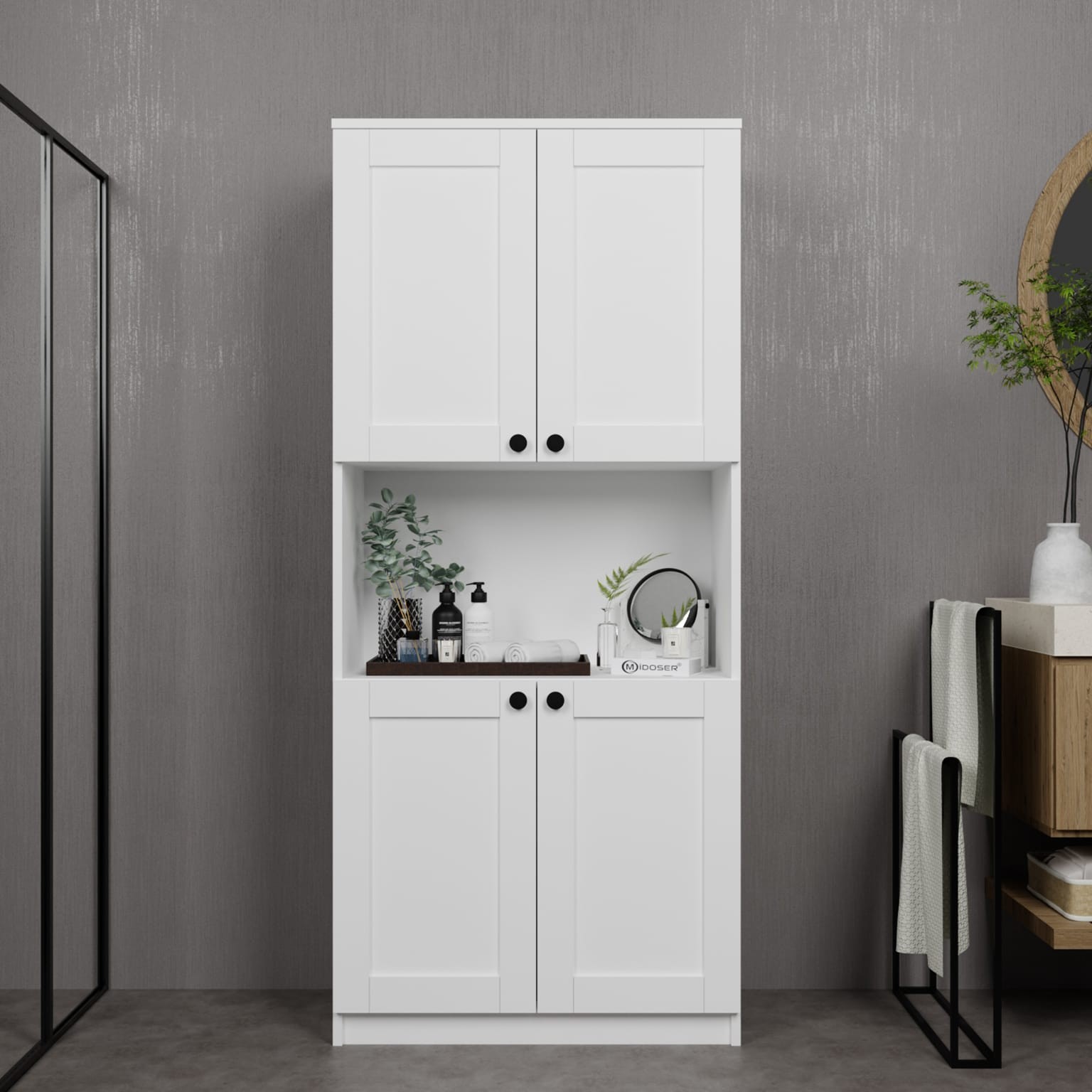Lucas 4 Kapaklı Çok Amaçlı Dolap, Çok Amaçlı Banyo, Mutfak Ve Mikrodalga Fırın Dolabı - Beyaz
