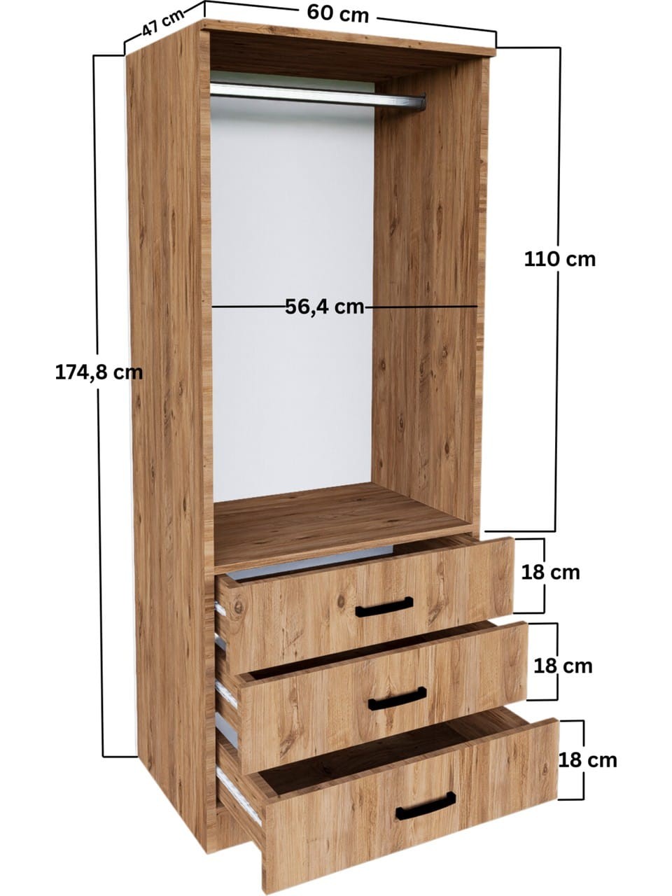 Easy Atlantik Çam 2 Kapılı 3 Çekmeceli Gardırop