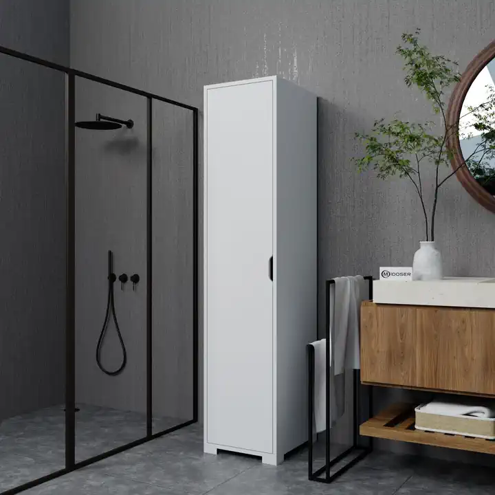 Duru 40 Cm Mat Beyaz 5 Raflı Kiler Tek Kapılı Banyo Ve Elbise Dolabı - Gardırop