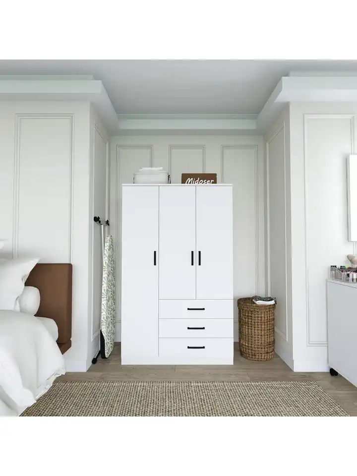 Easy Mat Beyaz 3 Kapılı 3 Çekmeceli Çok Amaçlı Elbise Dolabı