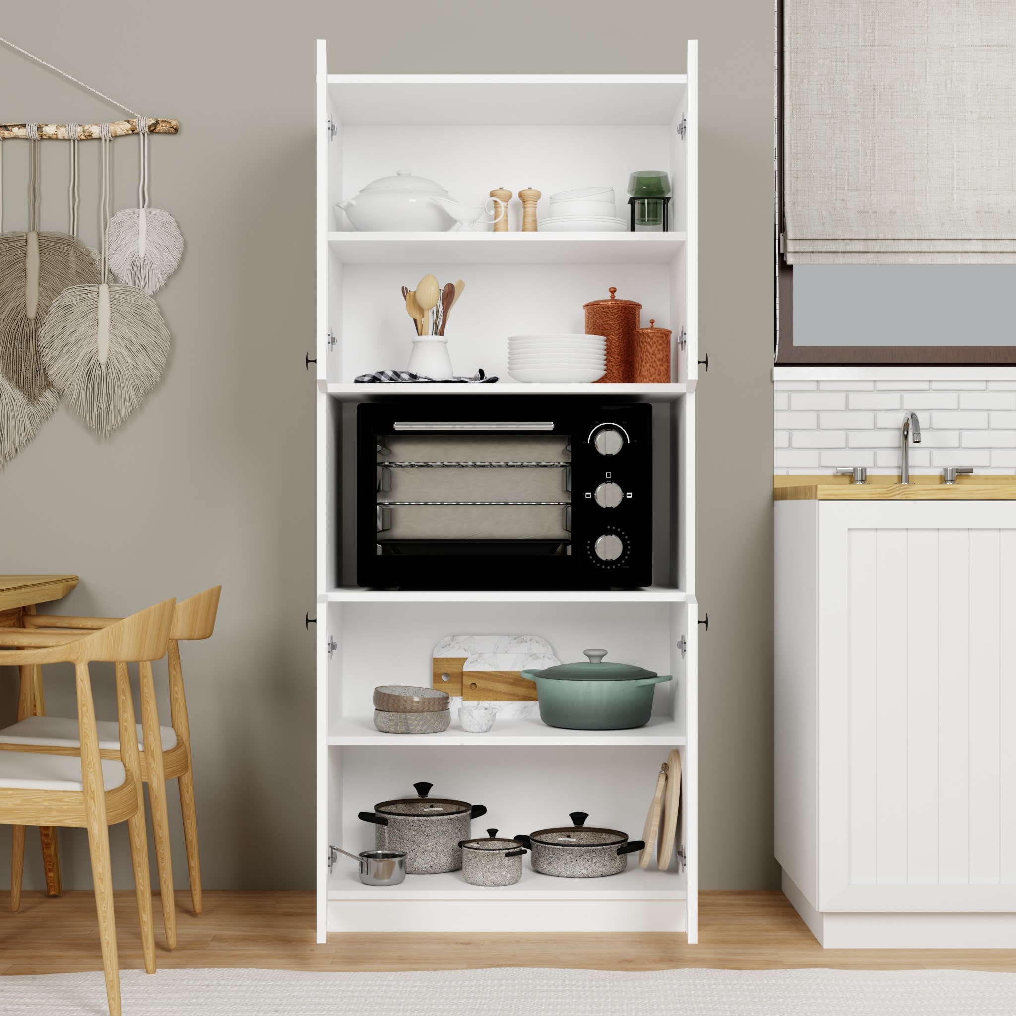 Lucas 4 Kapaklı Çok Amaçlı Dolap, Çok Amaçlı Banyo, Mutfak Ve Mikrodalga Fırın Dolabı - Beyaz