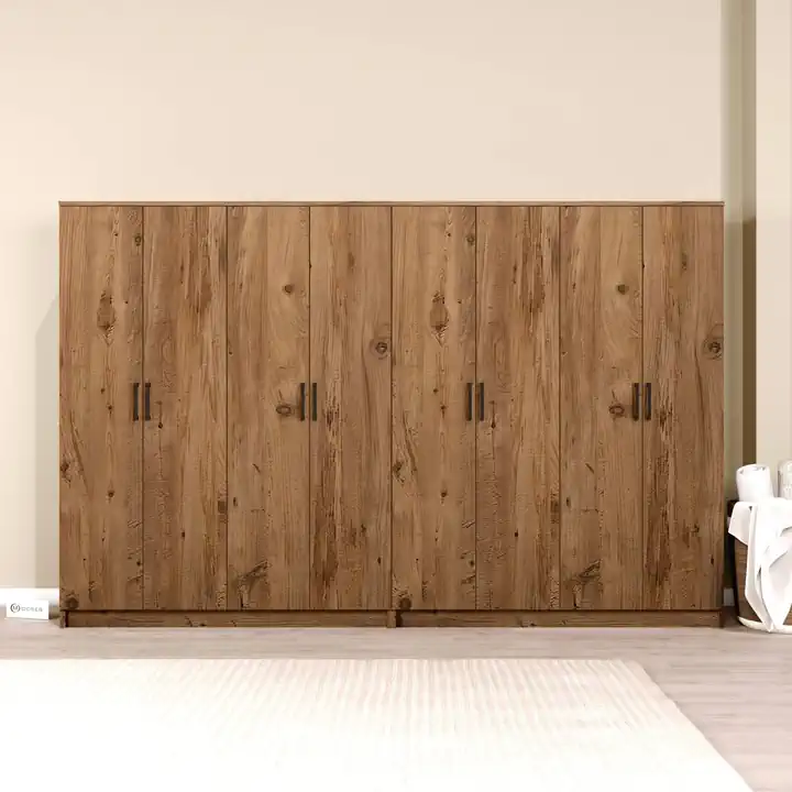 Kardelen Serisi Atlantik Çam 8 Kapaklı 10 Raflı 280 cm Elbise Dolabı - Gardırop Seti