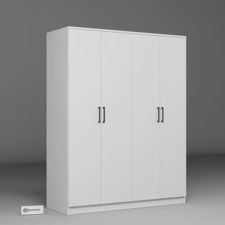 Kardelen Serisi 140 Cm Mat Beyaz 4 Kapılı 5 Raflı Elbise Dolabı