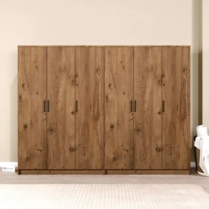 Kardelen Serisi Atlantik Çam 6 Kapaklı 10 Raflı 240 Cm Elbise Dolabı-Gardırop Seti