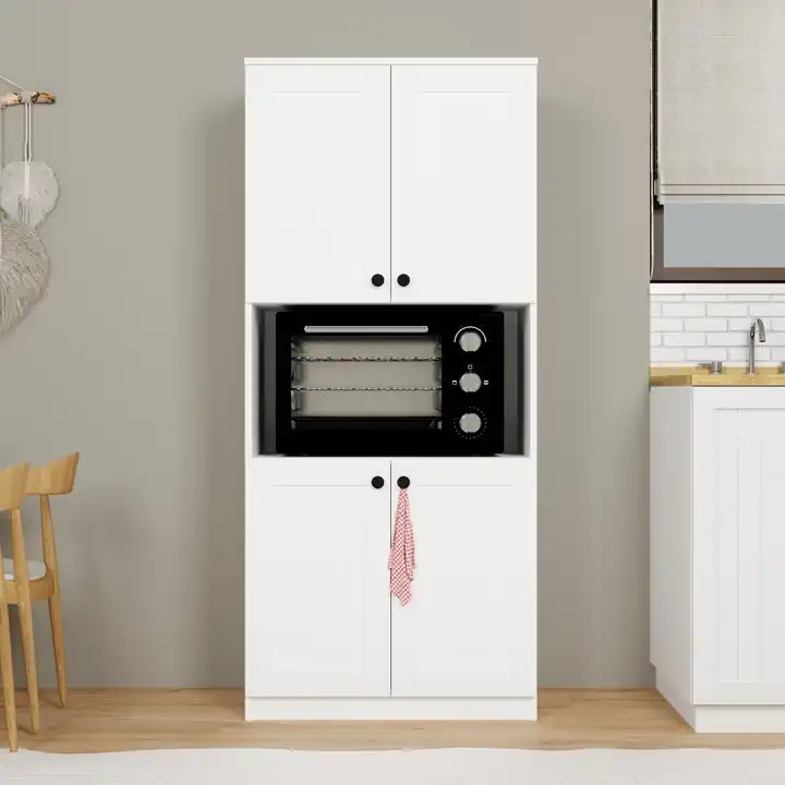 Lucas 4 Kapaklı Çok Amaçlı Dolap, Çok Amaçlı Banyo, Mutfak Ve Mikrodalga Fırın Dolabı - Beyaz