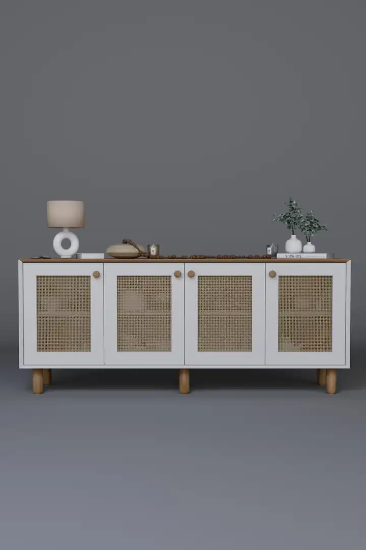 Bohem Serisi Natura Pvc Hasır Desen Mat Beyaz - Açık Ceviz Konsol