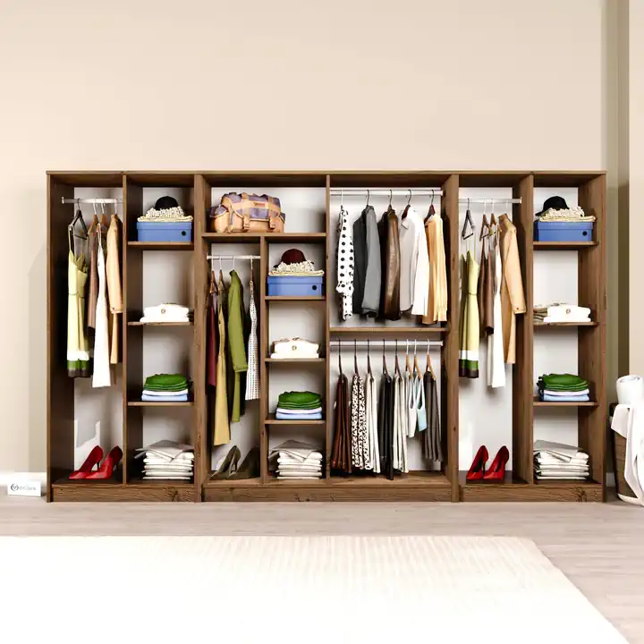 Kardelen Serisi Atlantik Çam 8 Kapaklı 13 Raflı 300 Cm Elbise Dolabı - Gardırop Seti